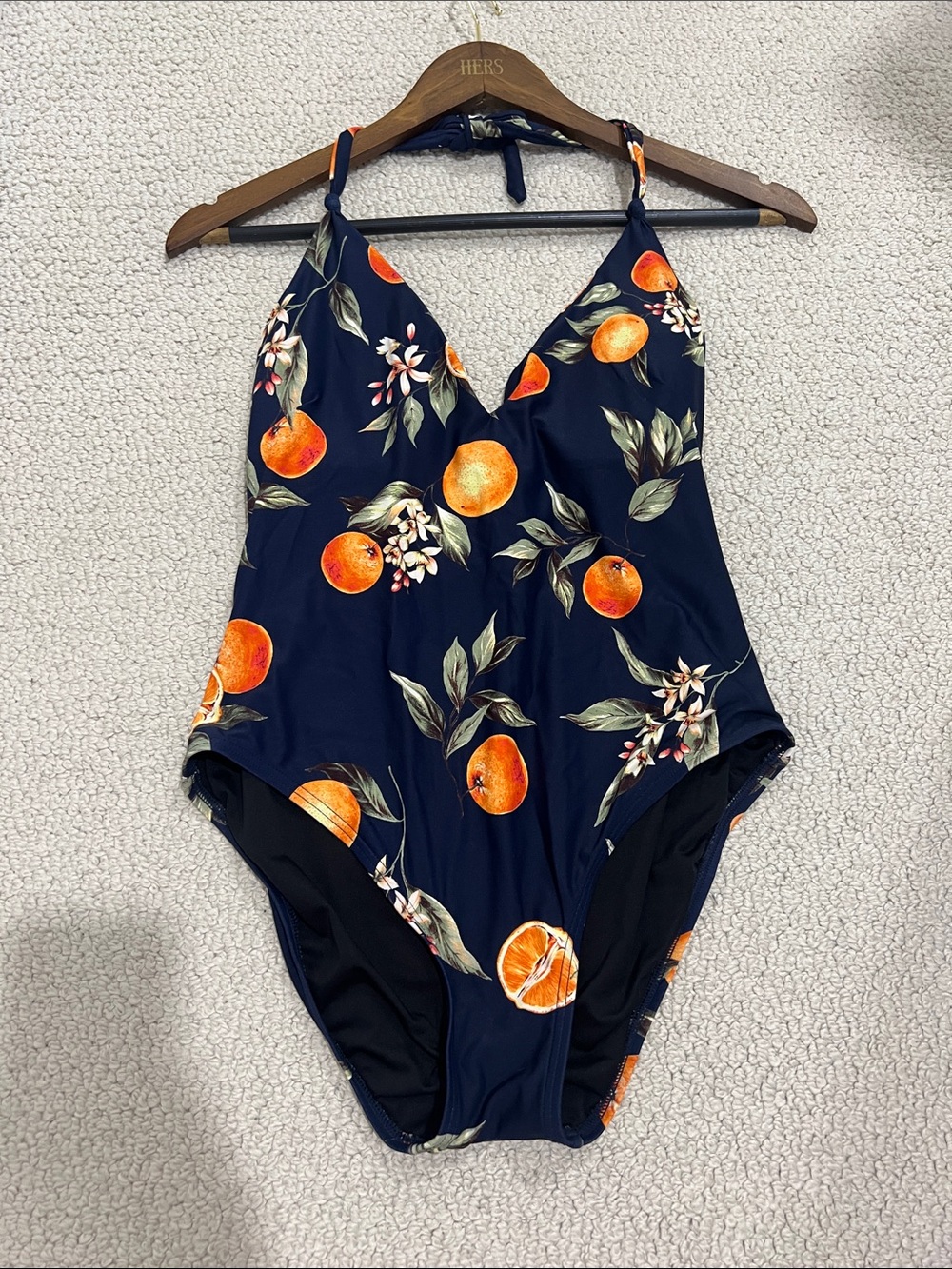 LOFT Navy One-Piece Swimsuit with Orange Fruit Print
